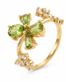 Front view of August Birthstone Peridot Blossom Ring by Zodiglow