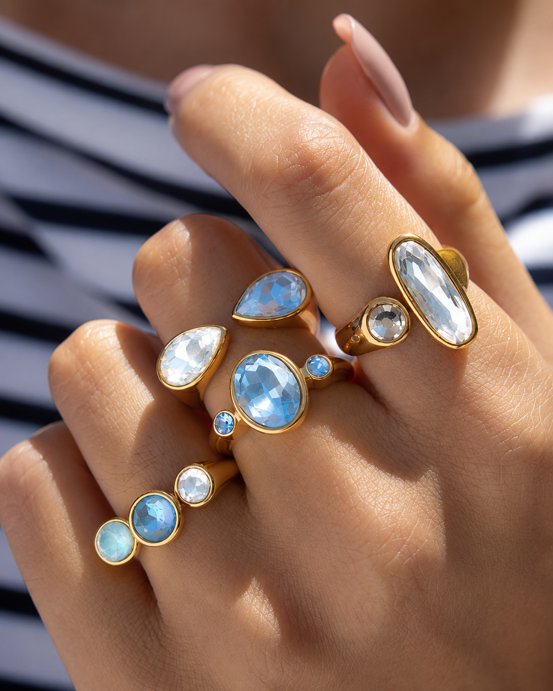Close-up view of Aurelia Adjustable Zircon Rings by Zodiglow
