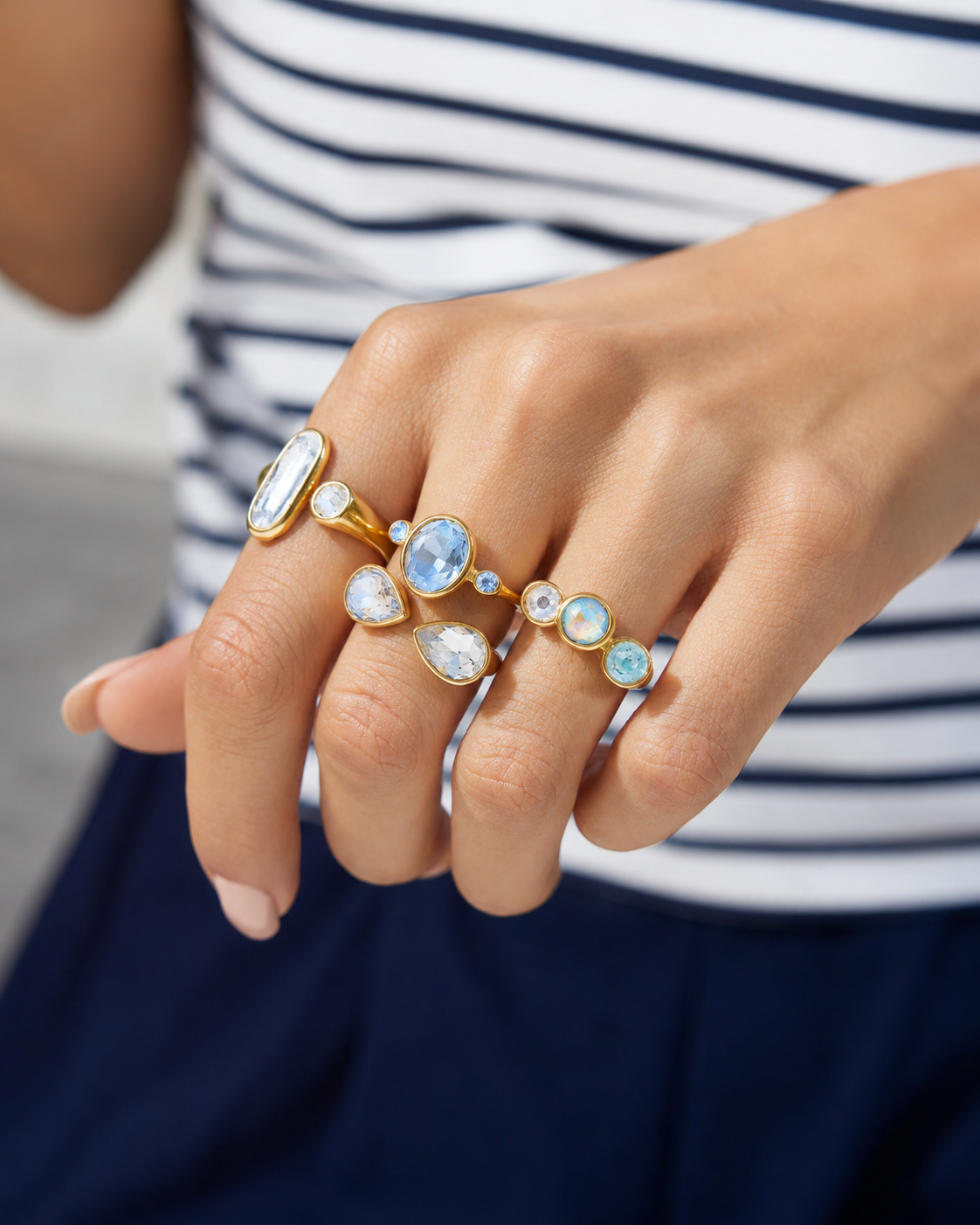 Styled view of Aurelia Adjustable Zircon Rings by Zodiglow