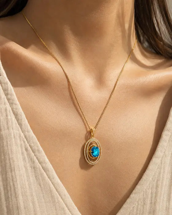 Alternate view of Aurelia Azure Orbit Pendant Necklace by Zodiglow