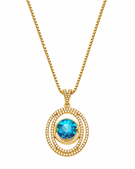 Front view of Aurelia Azure Orbit Pendant Necklace by Zodiglow