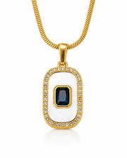 Close-up view of Aurelia Baguette Pavé Pendant Necklace by Zodiglow