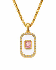 Detail view of Aurelia Baguette Pavé Pendant Necklace by Zodiglow