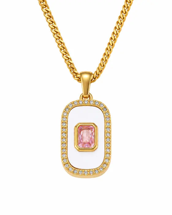 Detail view of Aurelia Baguette Pavé Pendant Necklace by Zodiglow