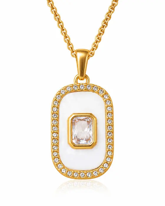 Side view of Aurelia Baguette Pavé Pendant Necklace by Zodiglow