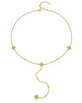 Front view of Aurelia Clover Crystal Drop Y Necklace by Zodiglow