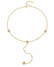 Front view of Aurelia Clover Crystal Drop Y Necklace by Zodiglow
