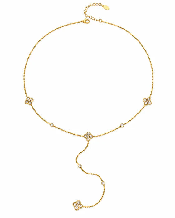Aurelia Clover Crystal Drop Y Necklace