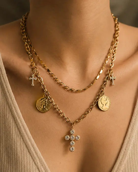 Alternate view of Aurelia Coin & Cross Charm Necklace by Zodiglow