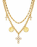 Front view of Aurelia Coin & Cross Charm Necklace by Zodiglow