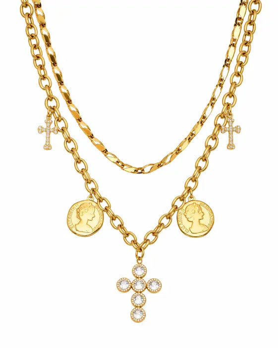 Aurelia Coin & Cross Charm Necklace