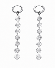 Detail view of Aurelia Disc Drop Hoop Earrings by Zodiglow