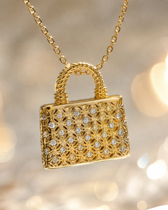 Detail view of Aurelia Jade Purse Pendant Necklace by Zodiglow