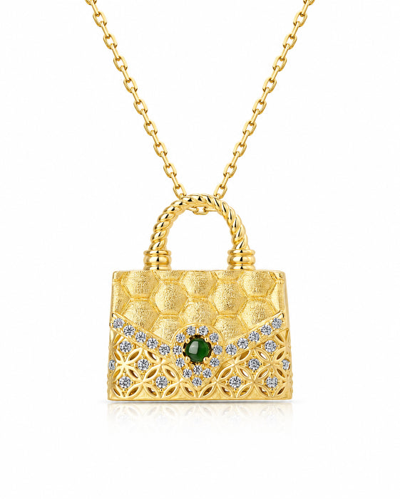 Front view of Aurelia Jade Purse Pendant Necklace by Zodiglow