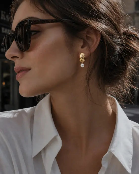 Alternate view of Aurelia Knot Pearl Drop Earrings by Zodiglow