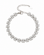 Close-up view of Aurelia Leaf Zircon Bracelet & Earrings by Zodiglow