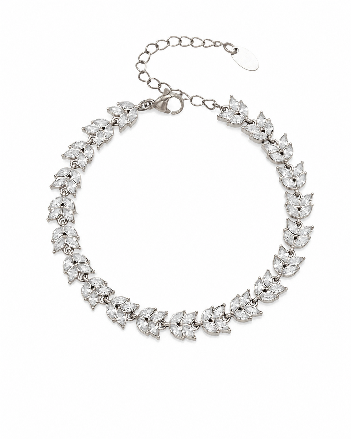 Close-up view of Aurelia Leaf Zircon Bracelet & Earrings by Zodiglow
