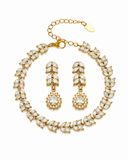 Side view of Aurelia Leaf Zircon Bracelet & Earrings by Zodiglow