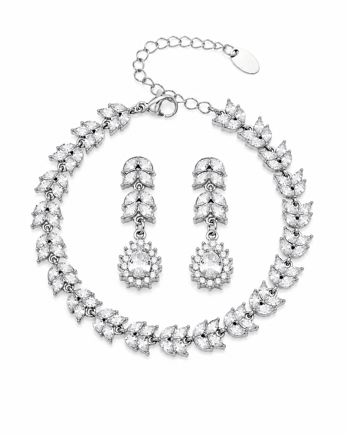 Styled view of Aurelia Leaf Zircon Bracelet & Earrings by Zodiglow