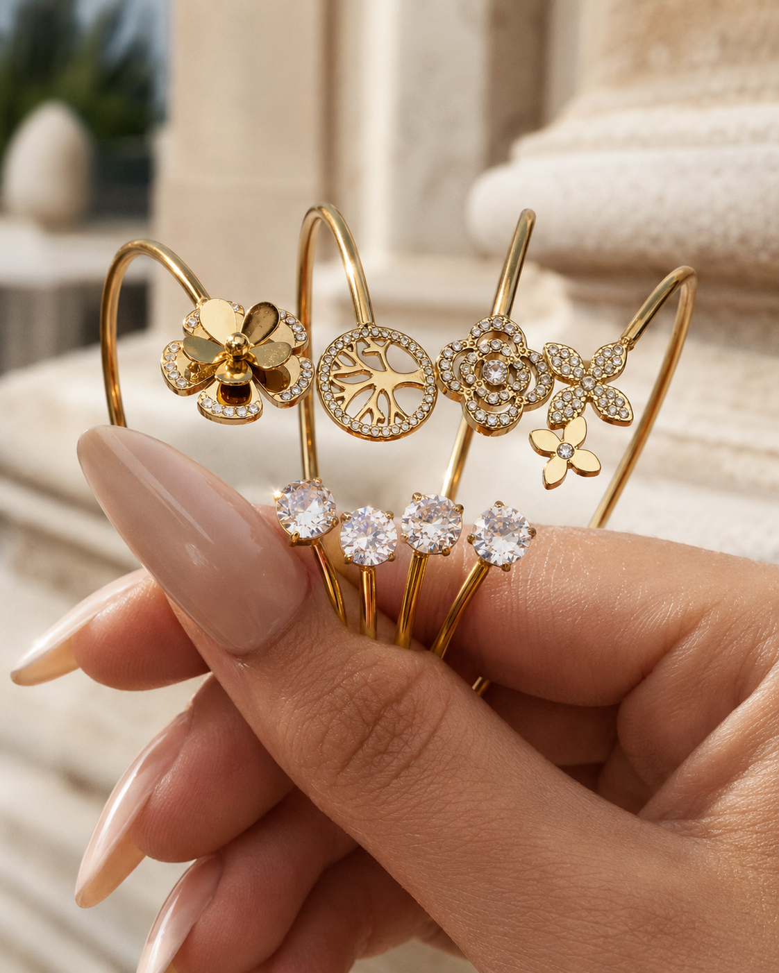 Alternate view of Aurelia Nature Motif Zircon Open Cuff Bracelet Collection by Zodiglow