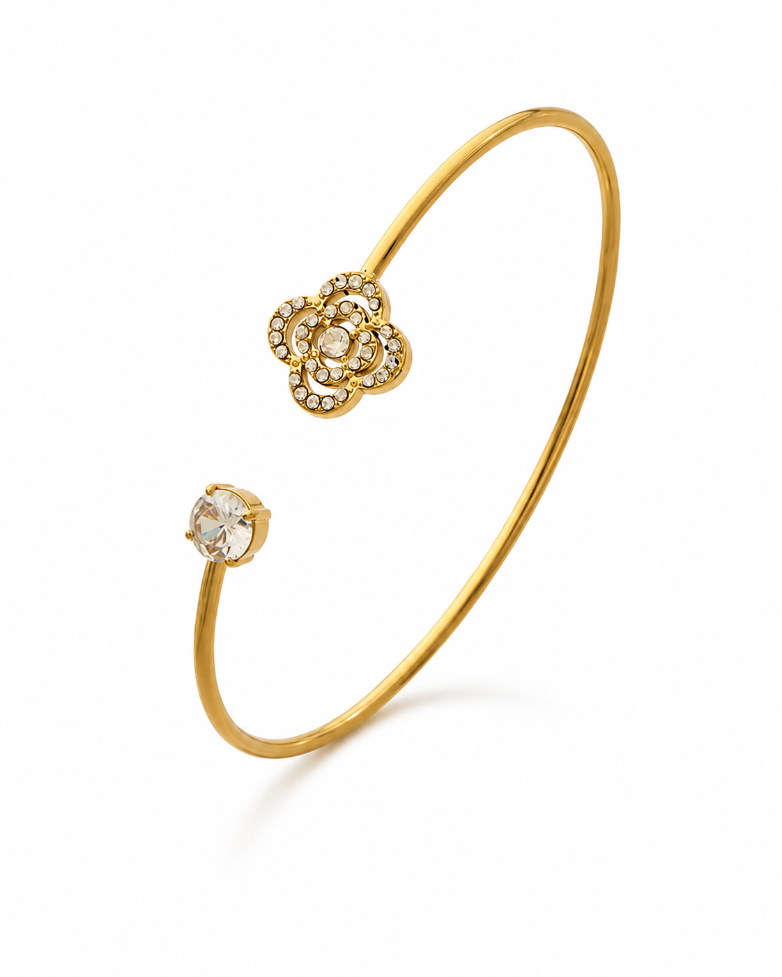 Close-up view of Aurelia Nature Motif Zircon Open Cuff Bracelet Collection by Zodiglow