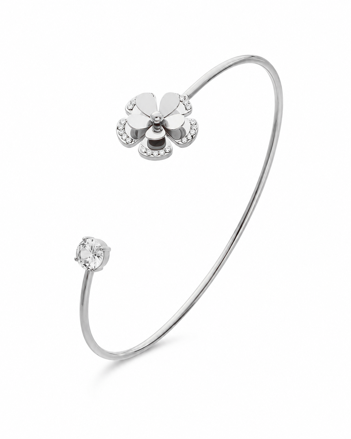 Side view of Aurelia Nature Motif Zircon Open Cuff Bracelet Collection by Zodiglow