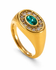 Close-up view of Aurelia Oval Halo Zircon Signet Ring by Zodiglow