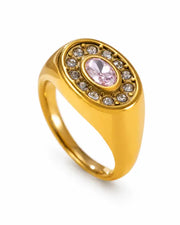 Detail view of Aurelia Oval Halo Zircon Signet Ring by Zodiglow