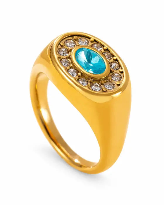 Side view of Aurelia Oval Halo Zircon Signet Ring by Zodiglow