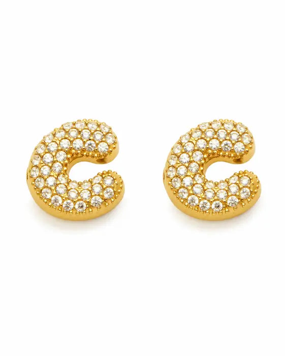Side view of Aurelia Pavé Initial Stud Earrings by Zodiglow
