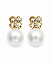 Front view of Aurelia Pearl Bloom Zircon Stud Earrings by Zodiglow