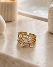 Detail view of Éclat Pearl Sculptural Ring Collection by Zodiglow