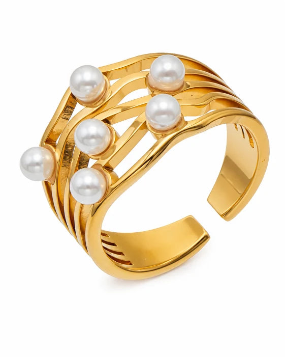 Styled view of Éclat Pearl Sculptural Ring Collection by Zodiglow