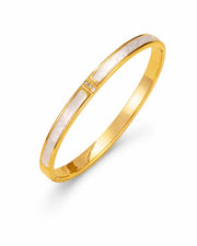 Front view of Aurelia Shell & Pavé Gold Bangle by Zodiglow