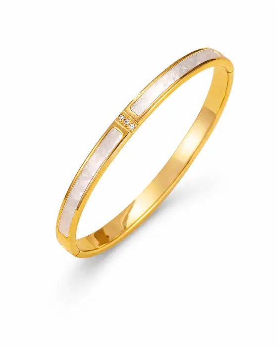 Front view of Aurelia Shell & Pavé Gold Bangle by Zodiglow
