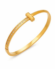 Detail view of Aureline Sculpted Zircon Bangle Collection by Zodiglow