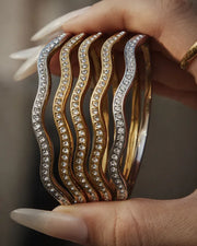 Side view of Aureline Sculpted Zircon Bangle Collection by Zodiglow