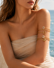 Close-up view of Aurette Zircon Double-Band Arm Cuff by Zodiglow