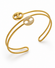 Detail view of Aurette Zircon Double-Band Arm Cuff by Zodiglow