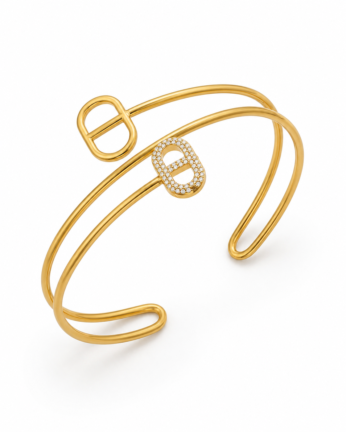 Front view of Aurette Zircon Double-Band Arm Cuff by Zodiglow