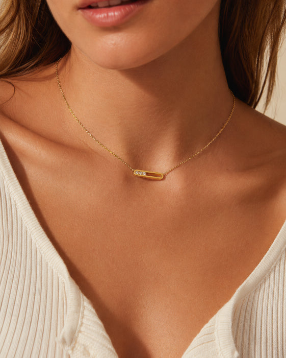 Alternate view of Aveline Gold Crystal Bar Necklace by Zodiglow