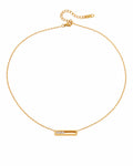 Front view of Aveline Gold Crystal Bar Necklace by Zodiglow