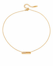 Front view of Aveline Gold Crystal Bar Necklace by Zodiglow