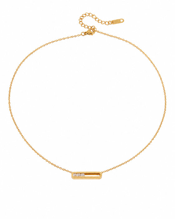 Front view of Aveline Gold Crystal Bar Necklace by Zodiglow