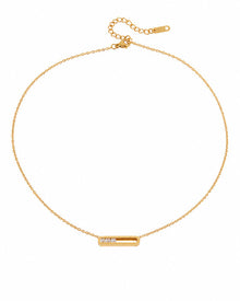 Front view of Aveline Gold Crystal Bar Necklace by Zodiglow