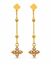 Close-up view of Aveline Zircon Clover Drop Earrings by Zodiglow