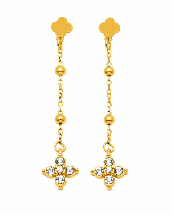 Detail view of Aveline Zircon Clover Drop Earrings by Zodiglow