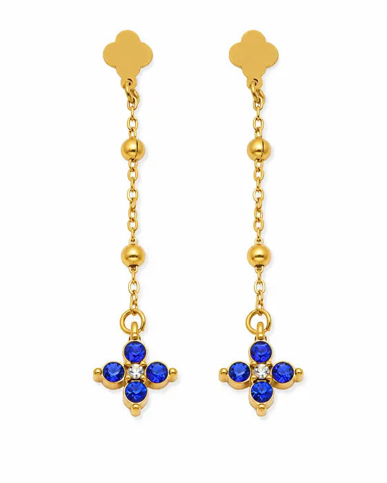 Side view of Aveline Zircon Clover Drop Earrings by Zodiglow
