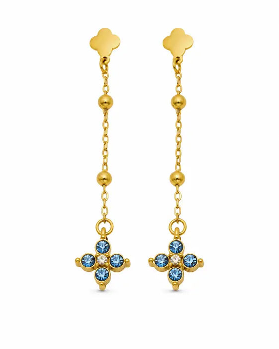 Styled view of Aveline Zircon Clover Drop Earrings by Zodiglow
