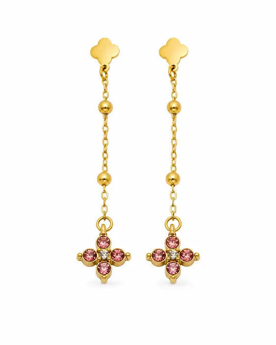 Additional view 13 of Aveline Zircon Clover Drop Earrings by Zodiglow